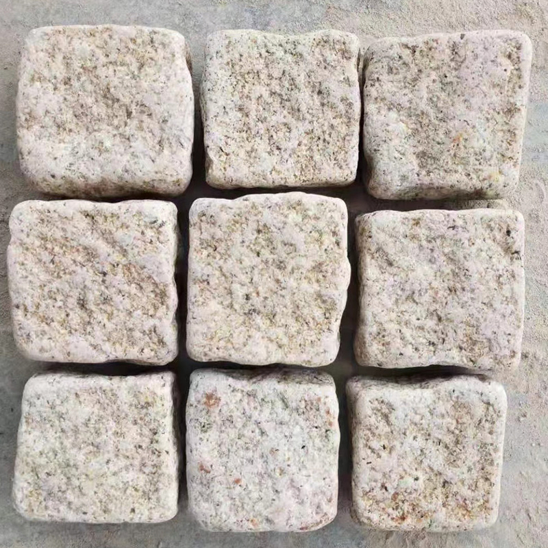 Tumbled Yellow G682 Granite Cobblestone Cubes for Garden Driveways and Outdoor Paving
