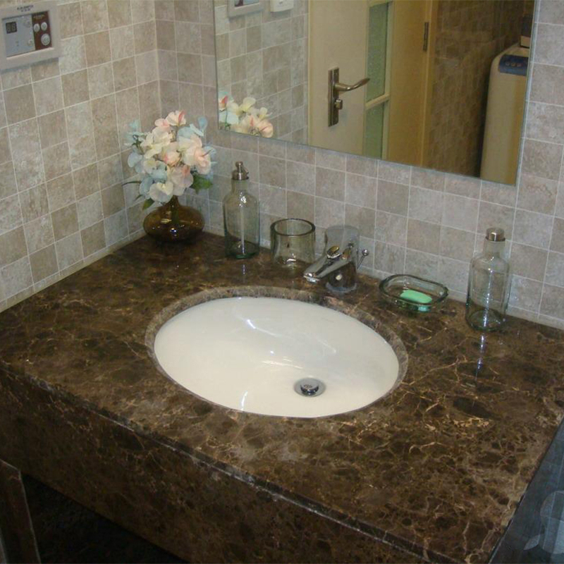 Dark Emperador Brown Marble Vanity Top with Oval Sink Cutout