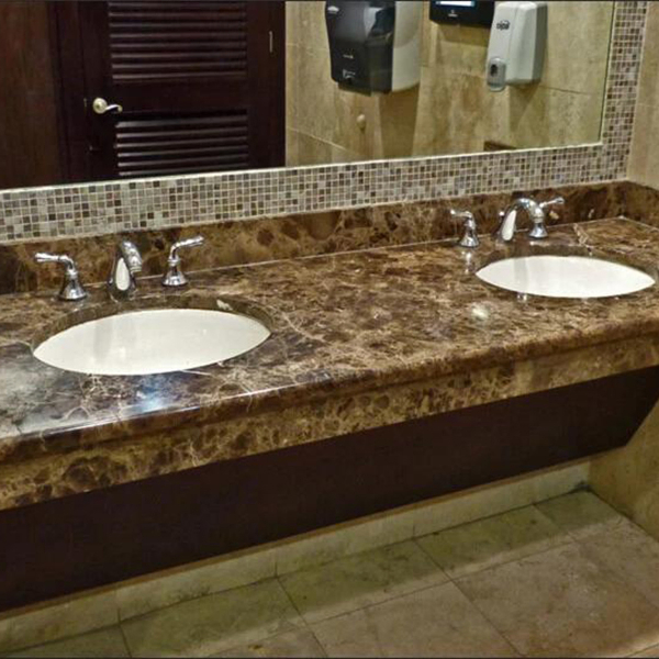 Dark Emperador Brown Marble Vanity Top with Oval Sink Cutout