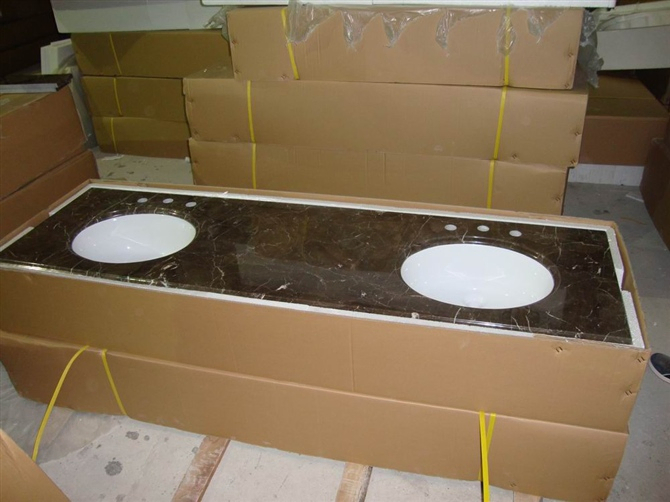 White Marble Double Basin Floating Vanity Top with Matching Shelf