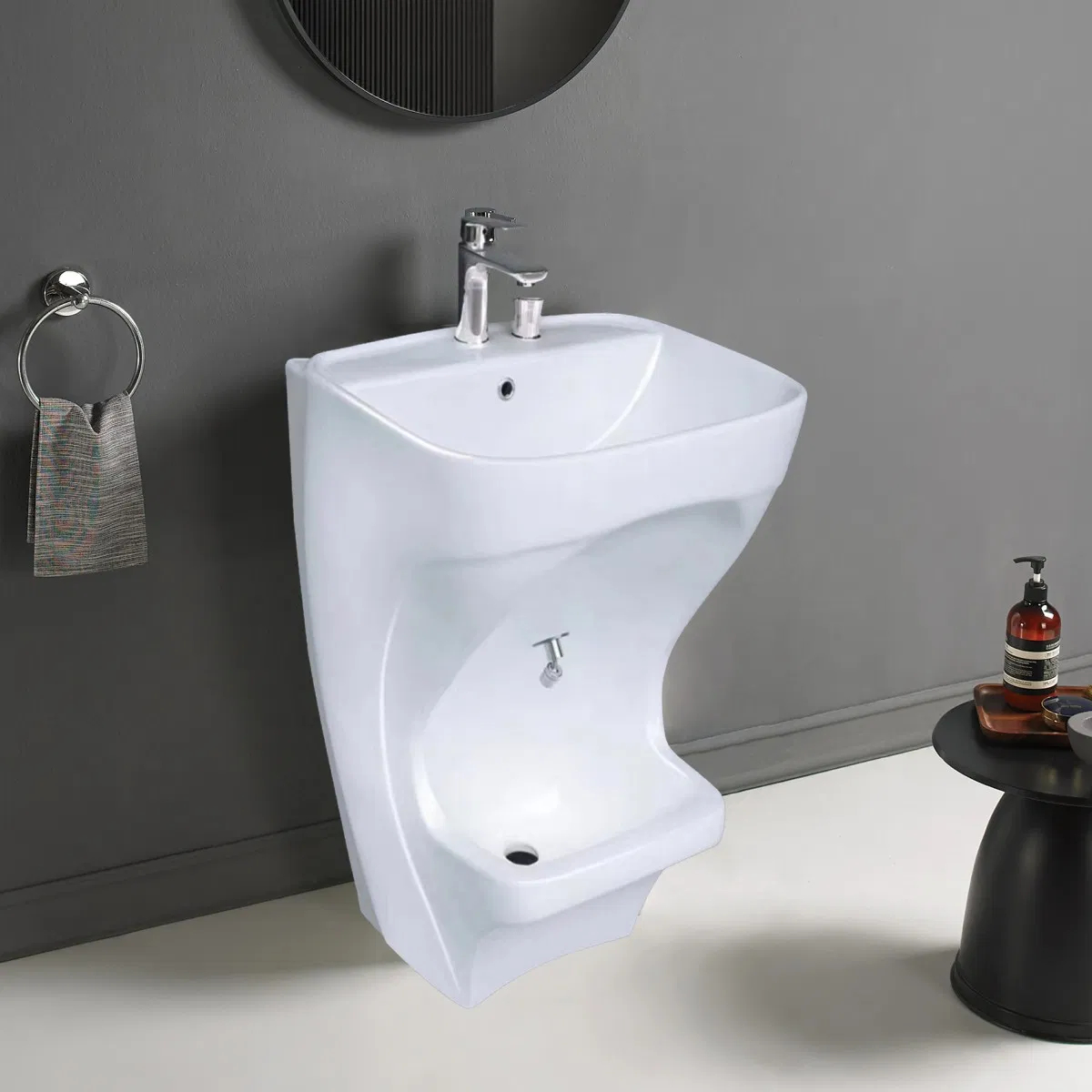 Black Floor-Mounted 2-in-1 Wudu Wash Basin and Foot Washer