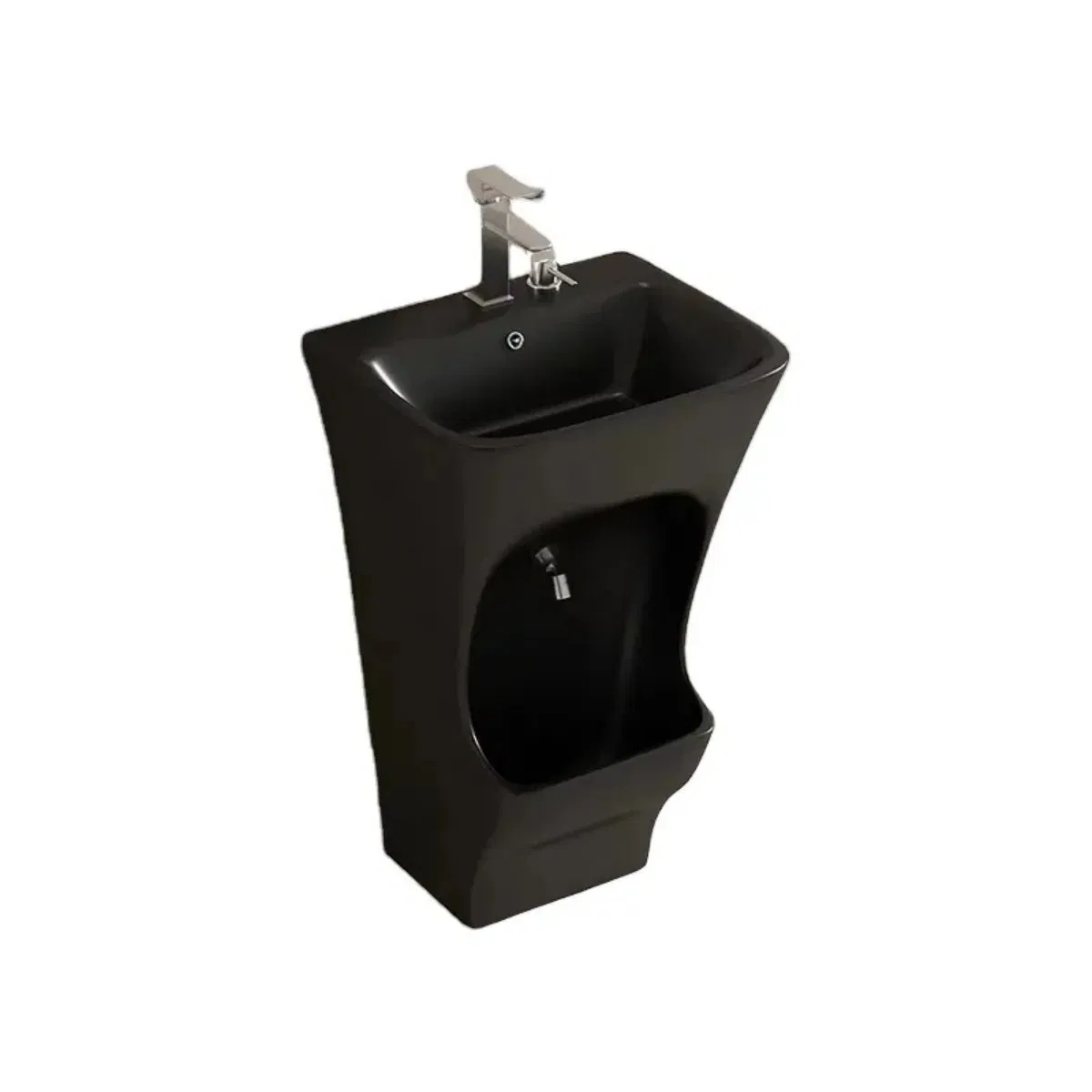 Black Floor-Mounted 2-in-1 Wudu Wash Basin and Foot Washer