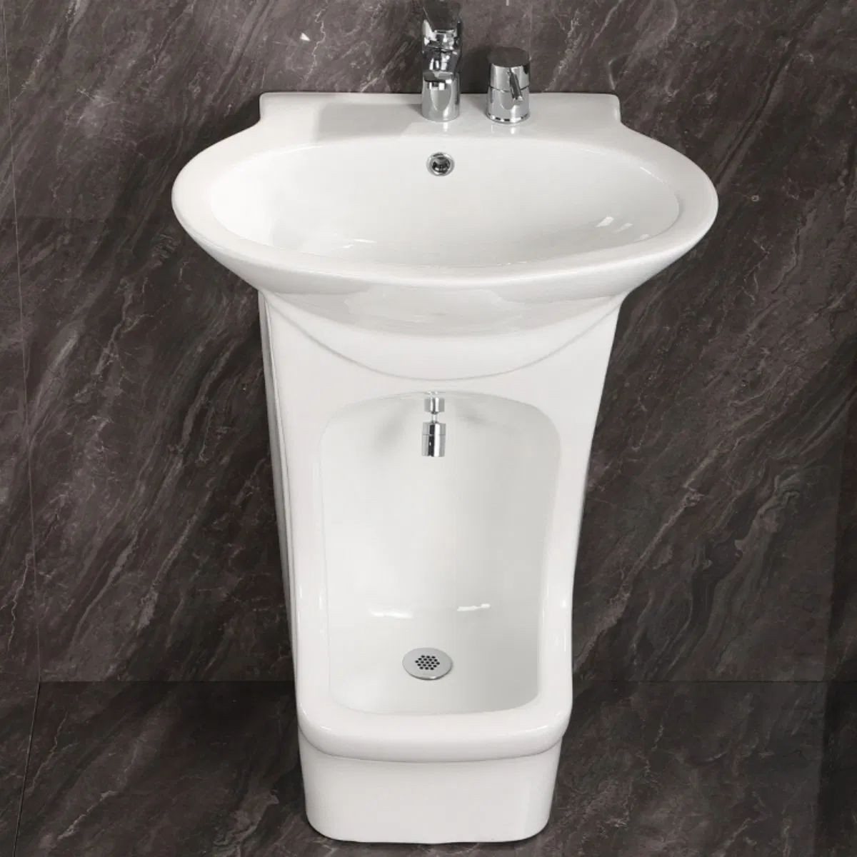 Black Floor-Mounted 2-in-1 Wudu Wash Basin and Foot Washer