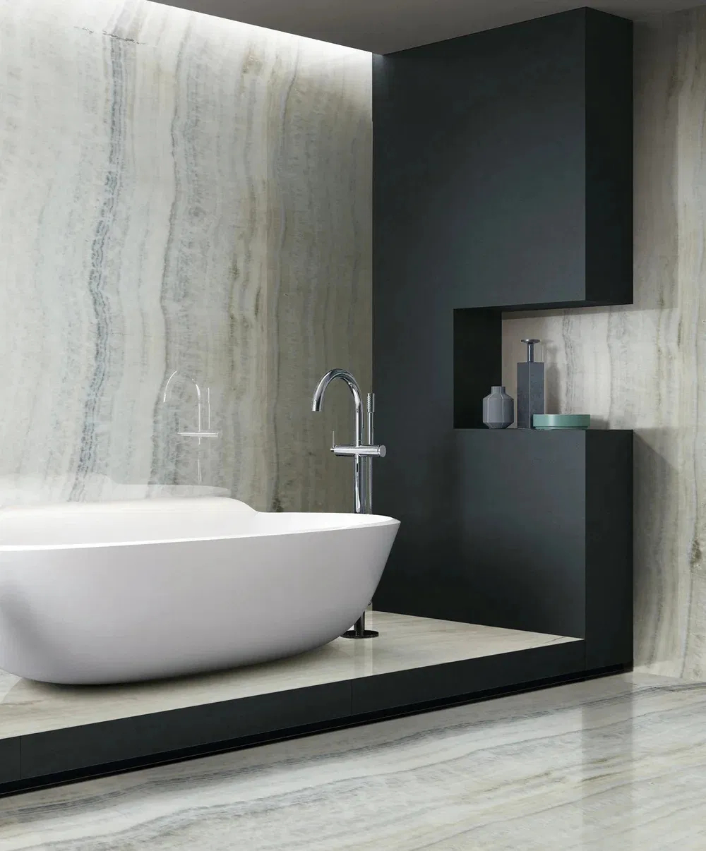 Backlit Grey Onyx Slab for Wall Panels, Vanity Tops, and Feature Walls
