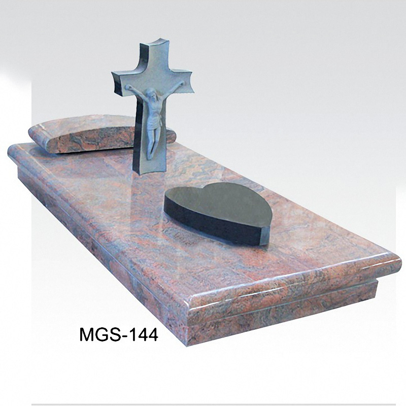 French Style Pink Granite Full Grave Tombstone with Heart Shape