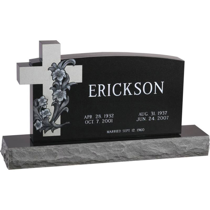 American Style Black Granite Upright Headstone with Cross Design