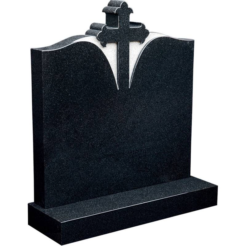 American Style Black Granite Upright Headstone with Cross Design