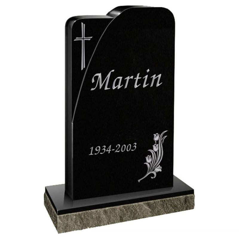 American Style Black Granite Upright Headstone with Cross Design