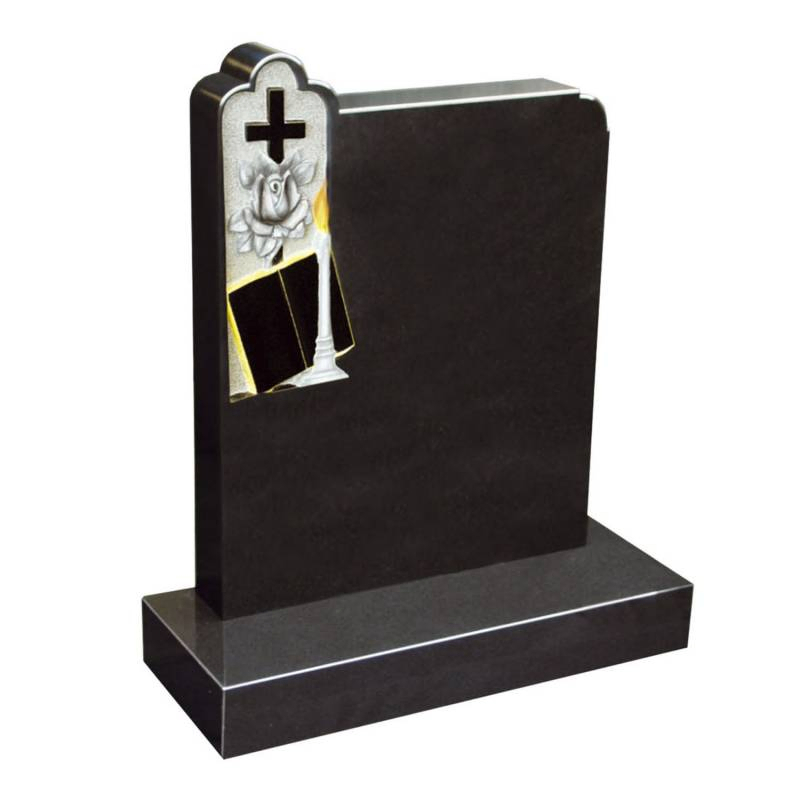American Style Black Granite Upright Headstone with Cross Design