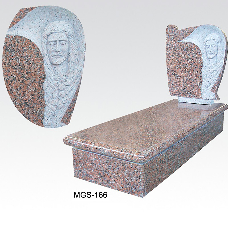 Italian Style Granite Full Grave Tombstone with Madonna Statue