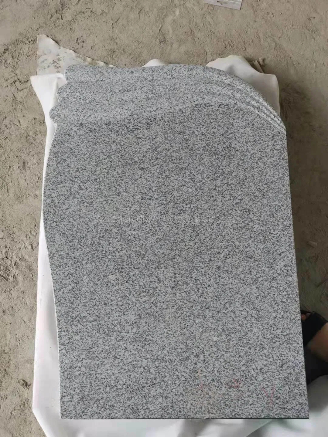 Polish Style Grey Granite Upright Headstone with Cross and Floral Carving