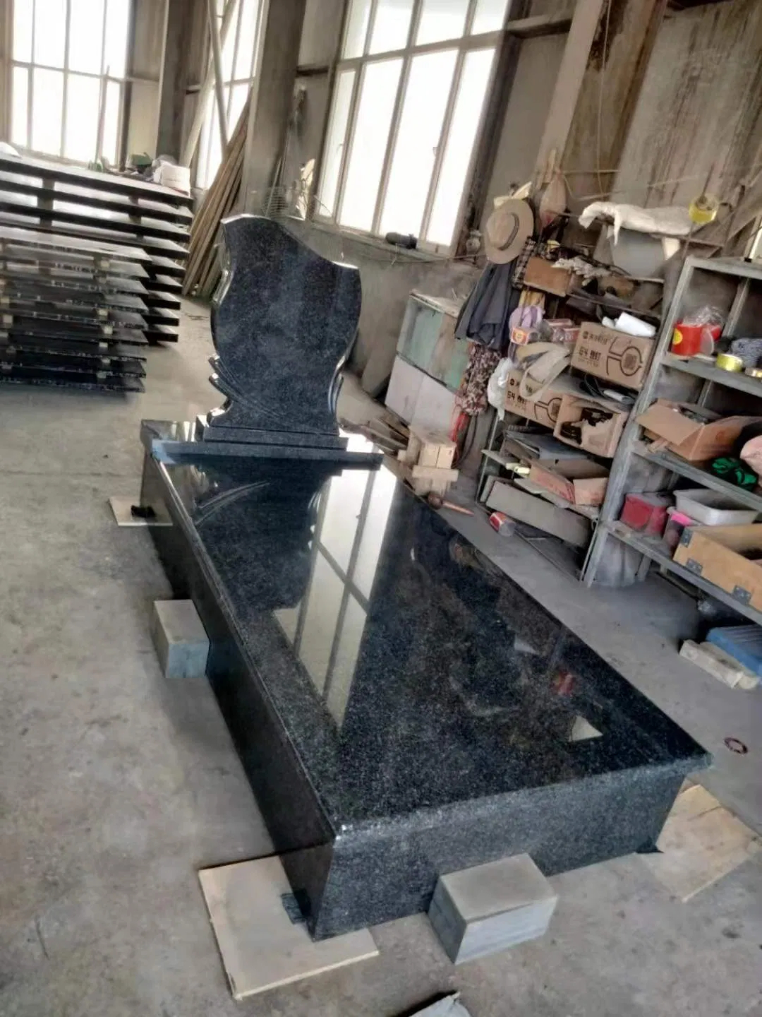 Romanian Style Dark Grey Granite Cross Headstone