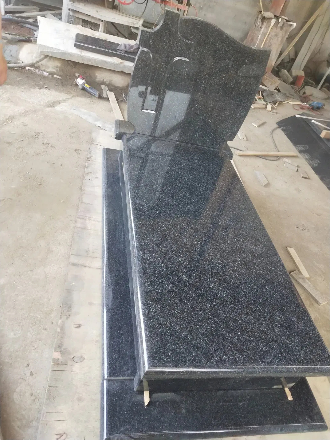 Romanian Style Dark Grey Granite Cross Headstone