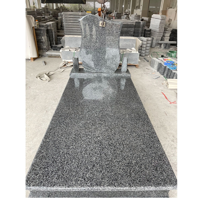 Romanian Style Dark Grey Granite Full Grave Tombstone