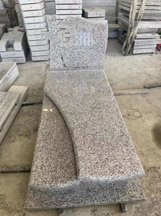 Romanian Style Black and Grey Granite Full Grave Tombstone with Cross Detail