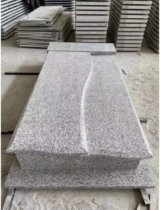 Romanian Style Black and Grey Granite Full Grave Tombstone with Cross Detail