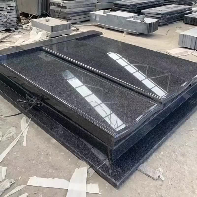 Russian Style Black Granite Upright Headstone with Grey Grave Border