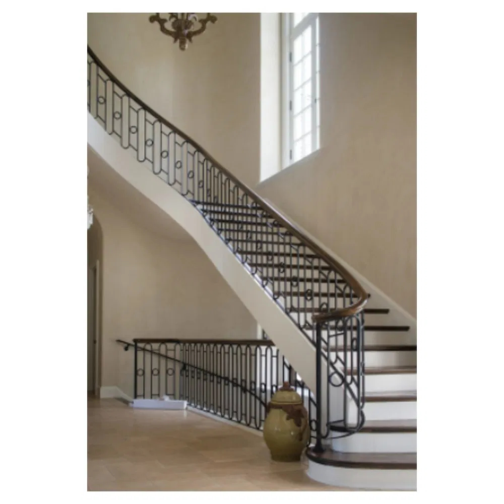 Curved Granite Stair Steps with Wrought Iron Railing
