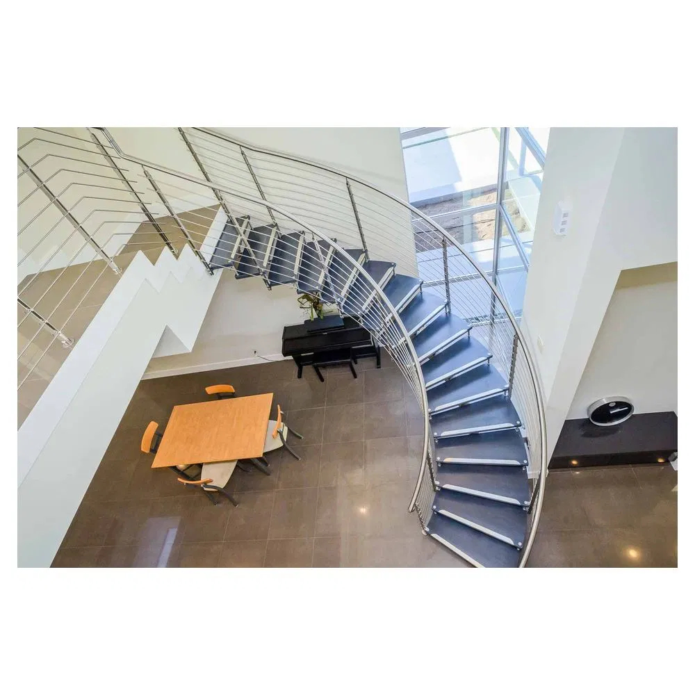 Curved Granite Stair Steps with Wrought Iron Railing