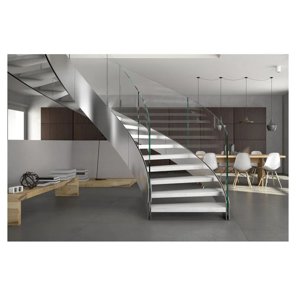 Curved Granite Stair Steps with Wrought Iron Railing